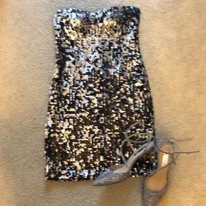 Black and Silver Strapless Dress